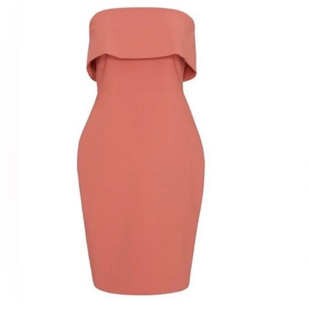 Elizabeth and James Melinda Dress Bodycon Strapless Coral Pink Rose Wedding Sz 4